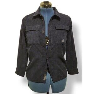 RSQ Navy Blue Corduroy Button Down Shirt Girls Junior's Size Large *see Sizing